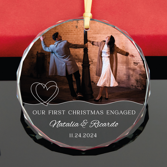 Personalized First Christmas Engaged Photo Ornament