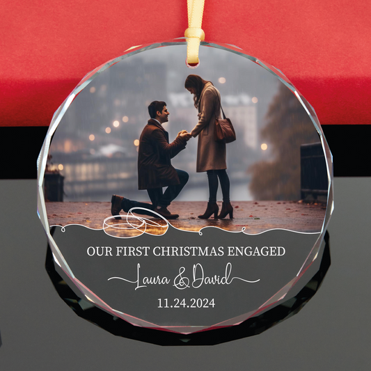 Personalized First Christmas Engaged Photo Ornament