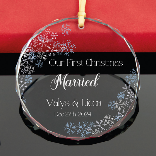 Personalized First Christmas Married GLASS Ornament