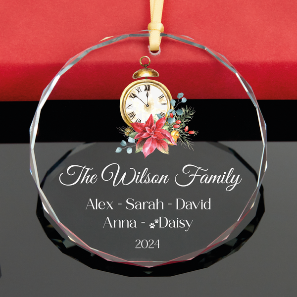 Red Bauble Family Ornament with Pet Names