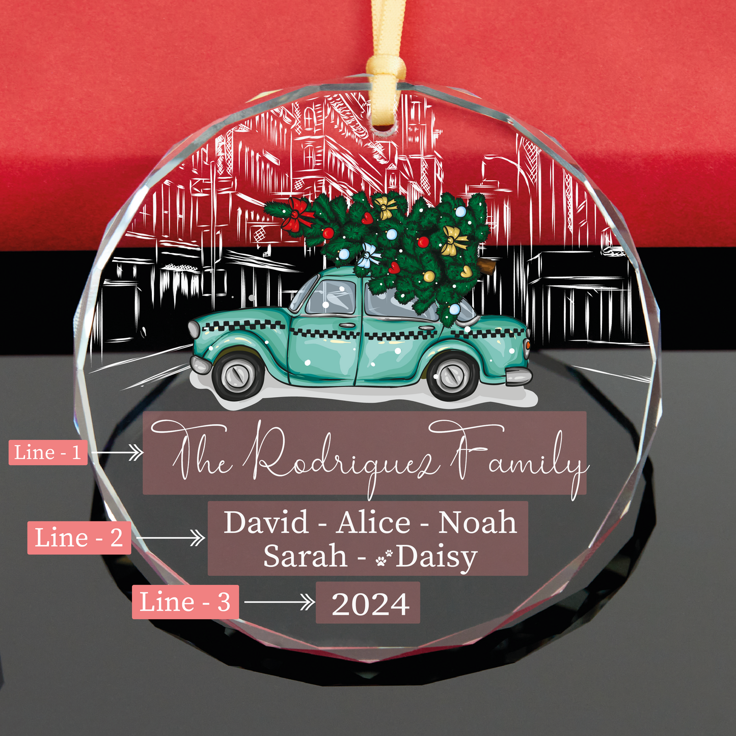 Personalized 2024 Family Christmas Ornament • Clear Glass Ornament