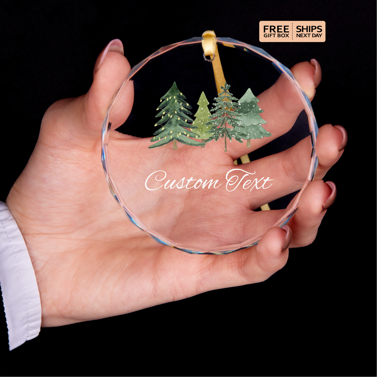 Watercolor Pines Heart Custom Text Ornament