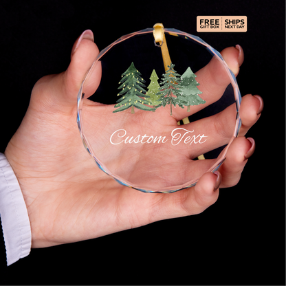 Watercolor Pines Heart Custom Text Ornament