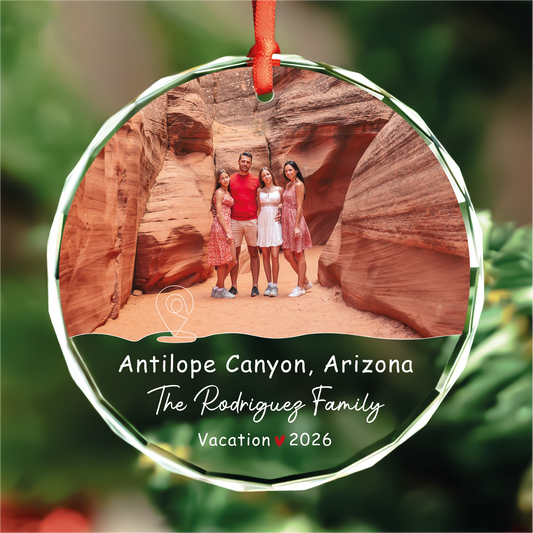 Personalized Family Trip Vacation Photo Christmas Ornament