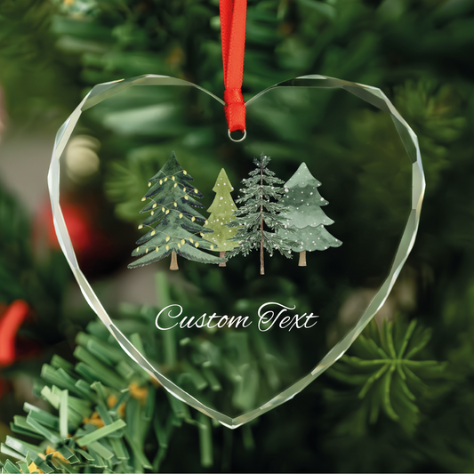 Custom Text Tree Design Heart Glass Ornament