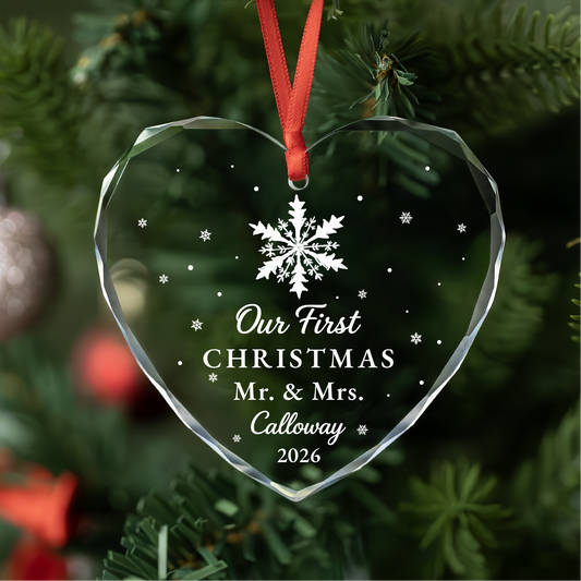 Snowflake First Christmas Married Ornament