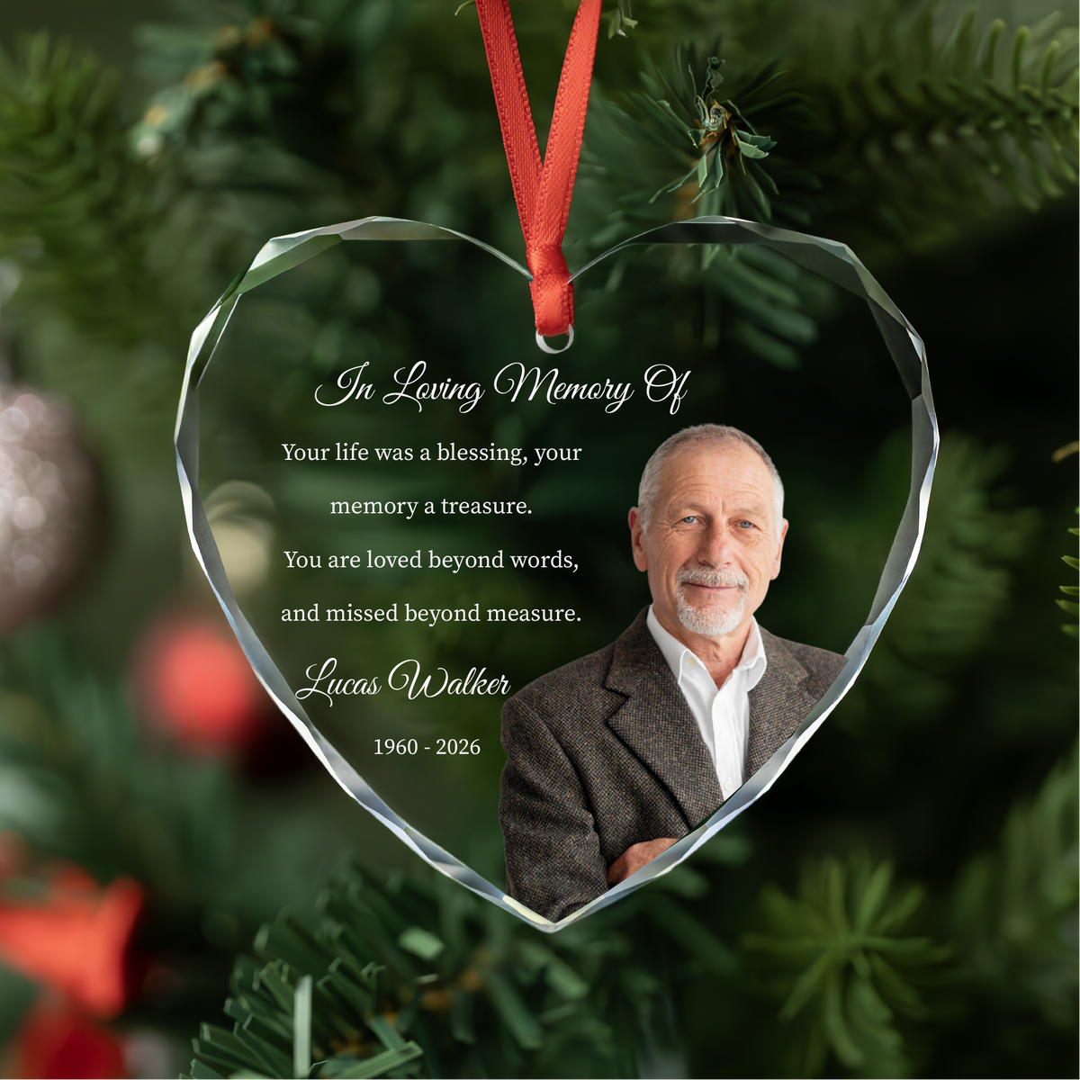 Personalized Memorial Portrait Glass Ornament