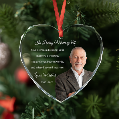 Personalized Memorial Portrait Glass Ornament