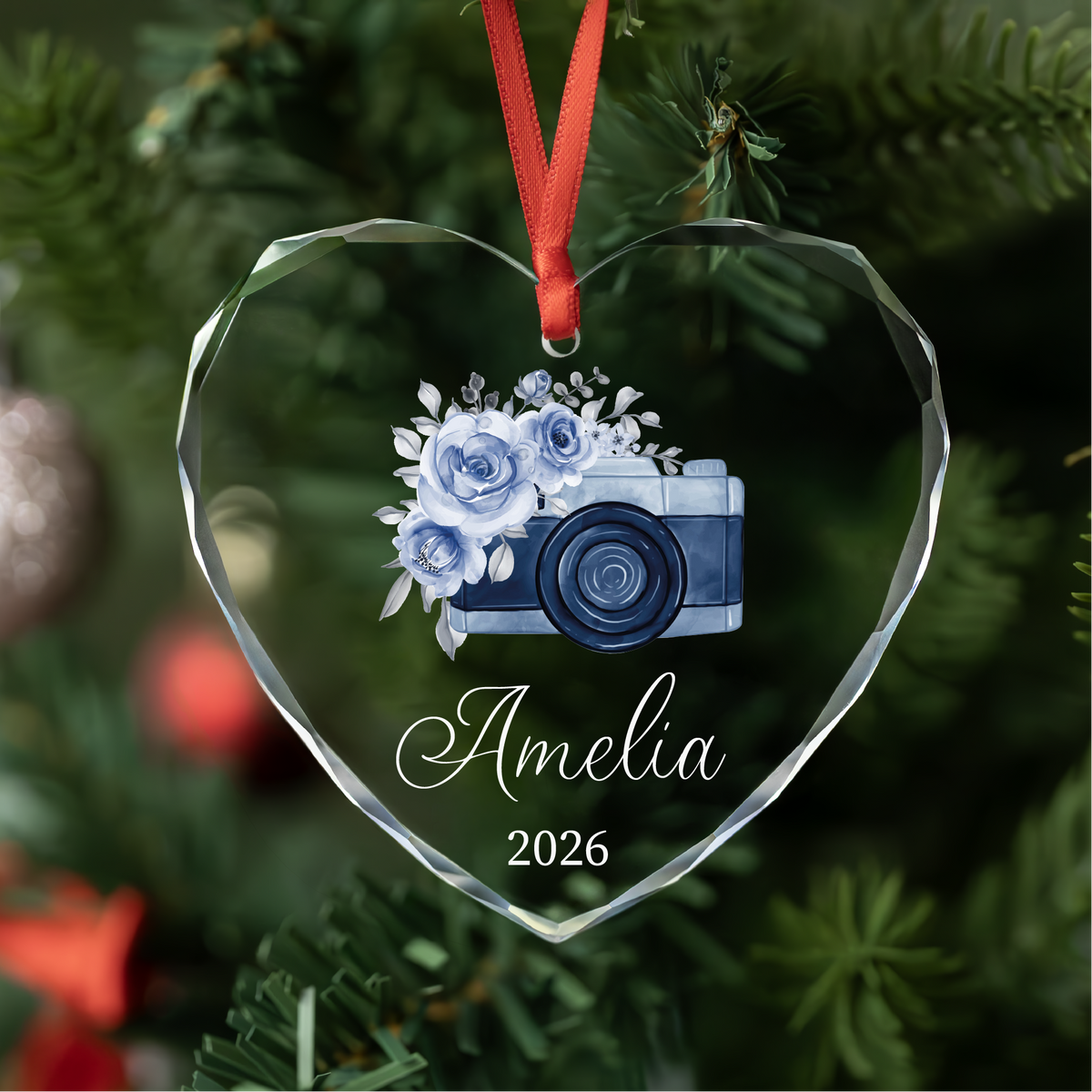 Personalized Watercolor Camera Christmas Ornament