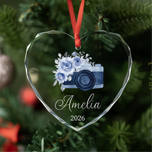 Personalized Watercolor Camera Christmas Ornament