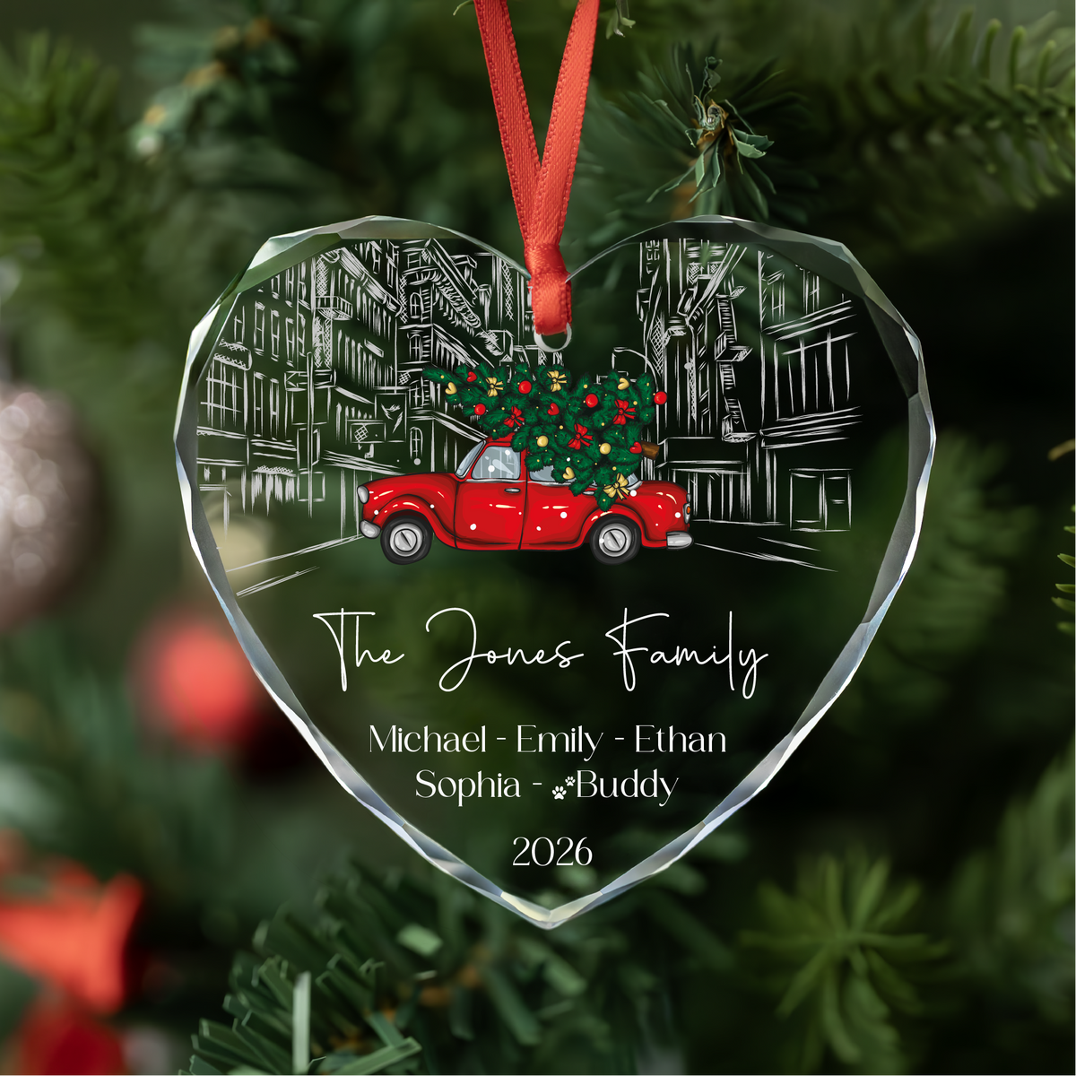 Truck in the Pines Family Ornament