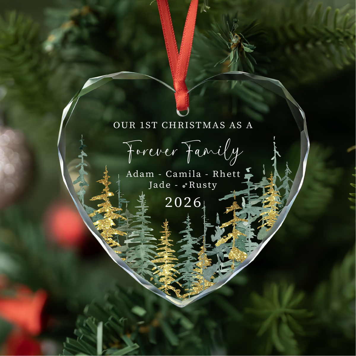 Golden Trees Family Ornament with Pet Names