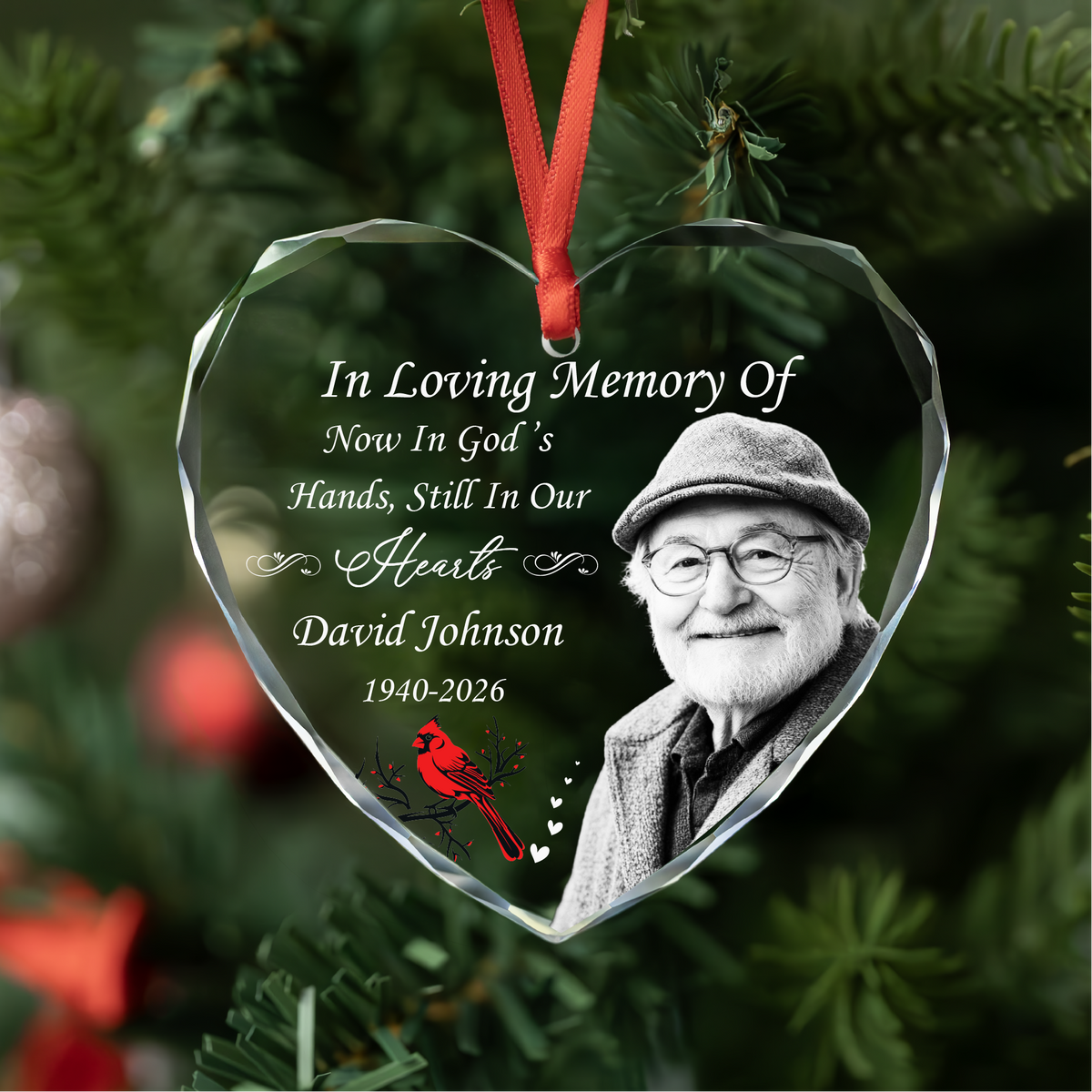 Personalized Memorial Portrait Heart Glass Ornament