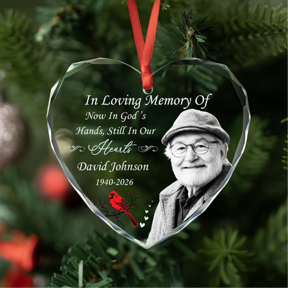 Personalized Memorial Portrait Heart Glass Ornament
