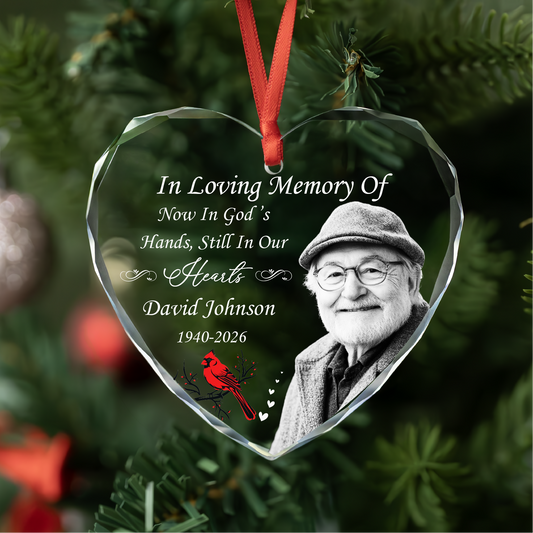 Personalized Memorial Portrait Heart Glass Ornament