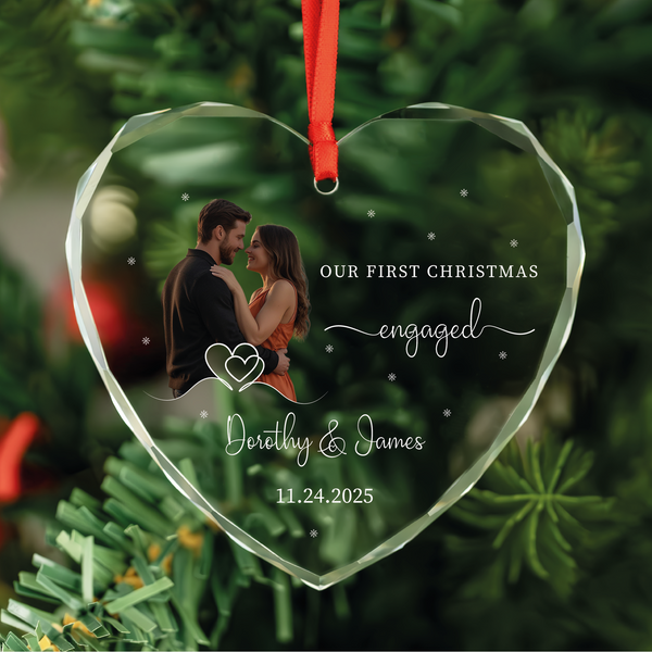 Starry Heart Engaged Photo Ornament