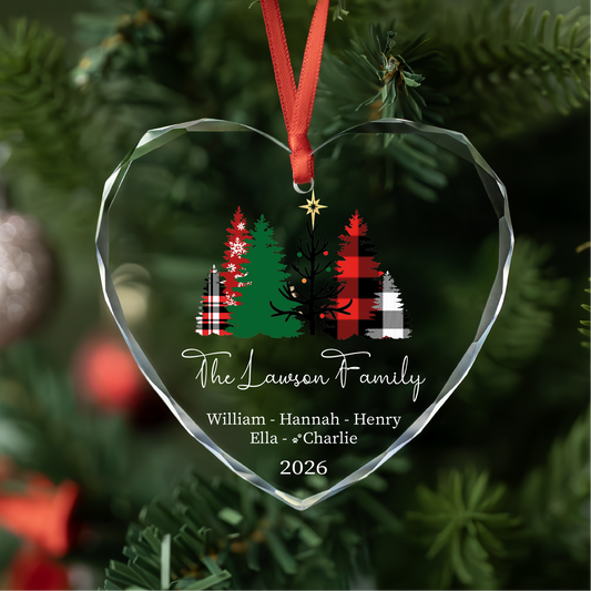 Personalized heart family Christmas glass ornament with pet names