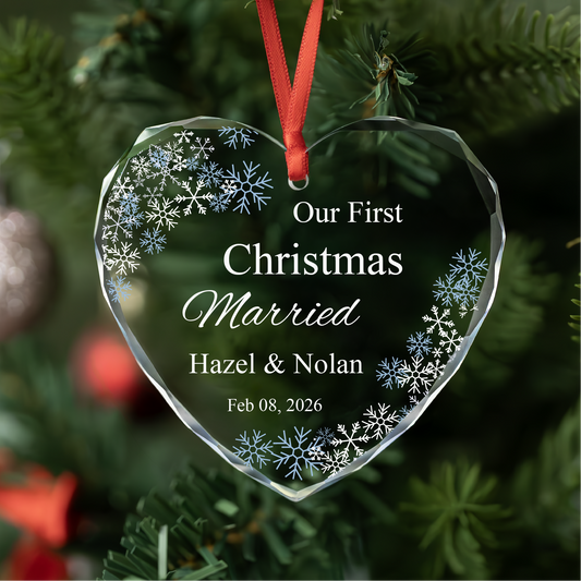 Personalized First Christmas Married GLASS Ornament
