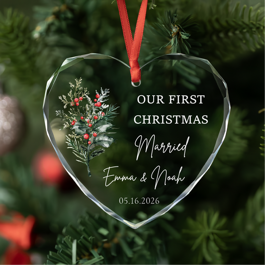 Personalized Our First Christmas as Married Mr and Mrs Clear Ornament