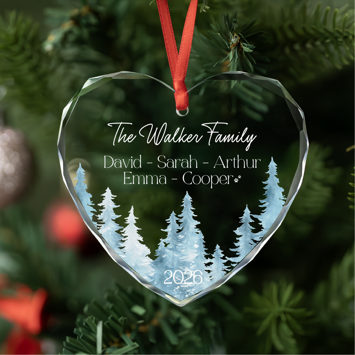 Personalized Snowy Trees Family Christmas Ornament with Pet Names