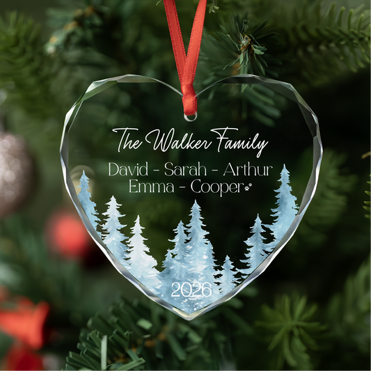 Personalized Snowy Trees Family Christmas Ornament with Pet Names