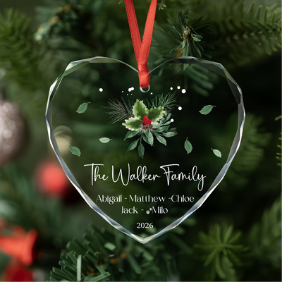 Holly Heart Family Ornament with Dog Name
