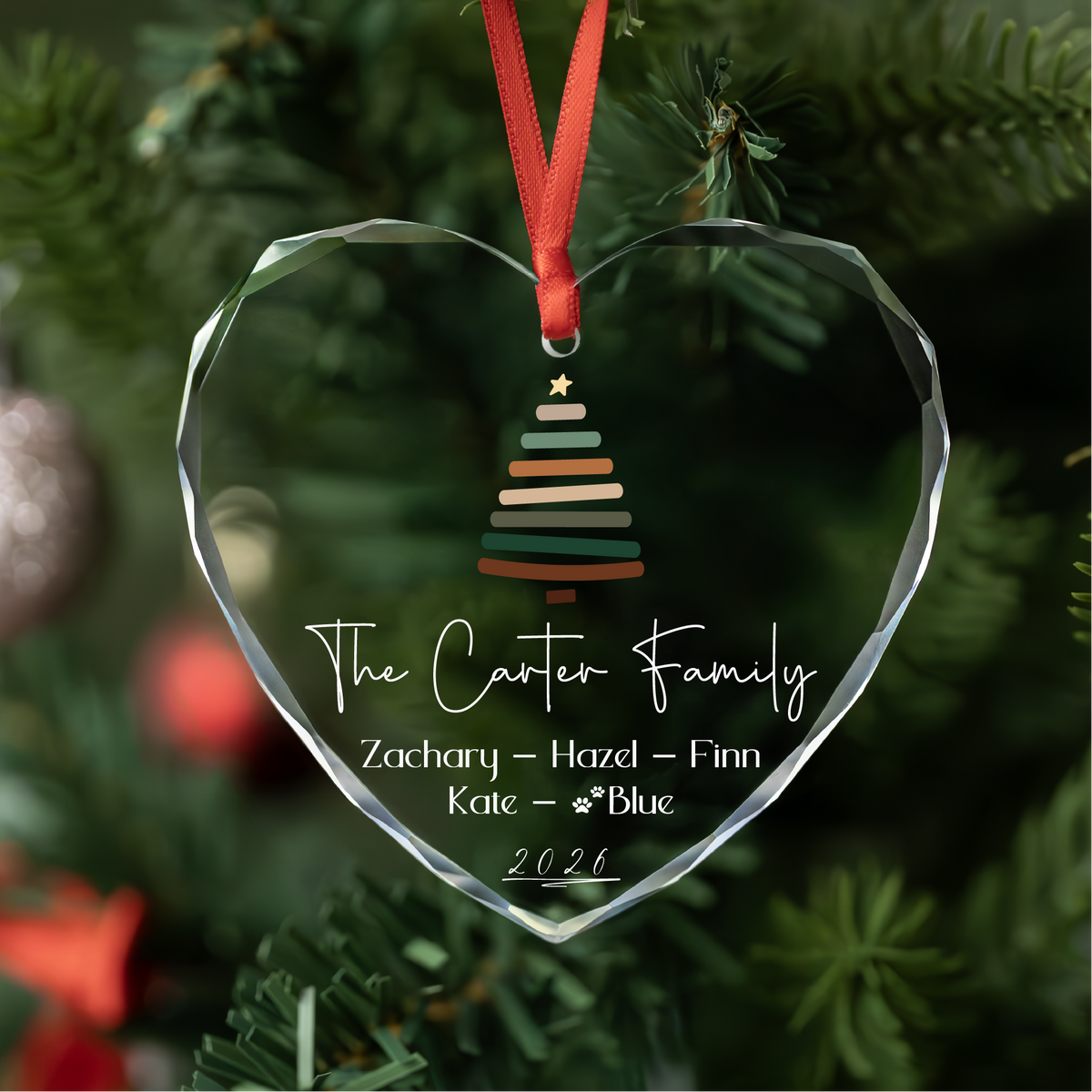 Striped Tree Family Ornament with Pet Names