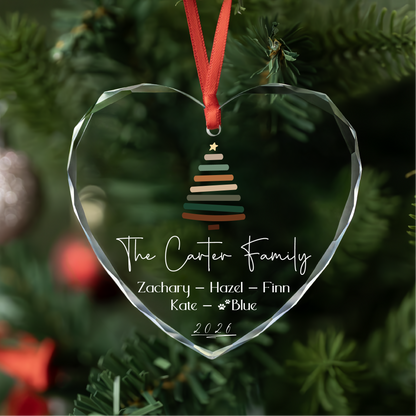 Striped Tree Family Ornament with Pet Names