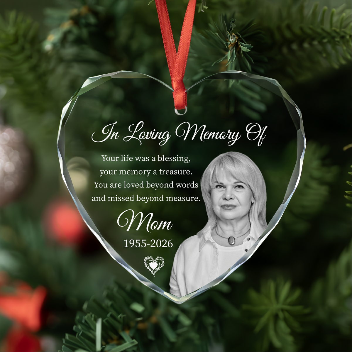 Personalized Portrait Photo Memorial Heart Glass Ornament