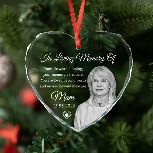 Personalized Portrait Photo Memorial Heart Glass Ornament