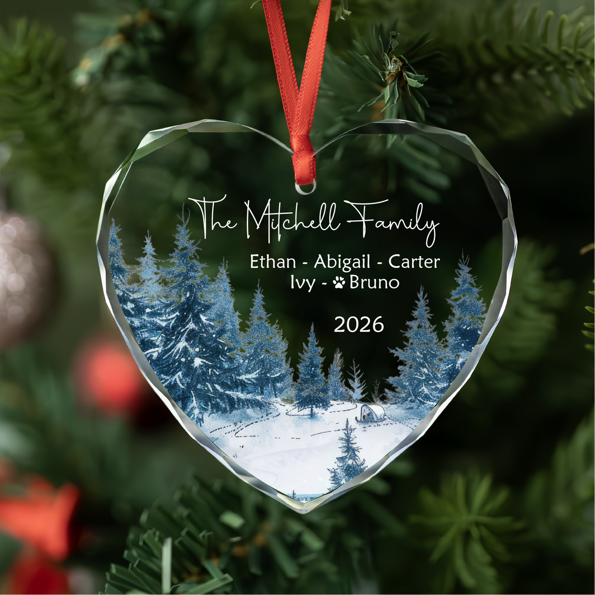 Winter Forest Family Ornament with Pet Names