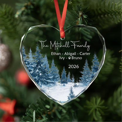 Winter Forest Family Ornament with Pet Names