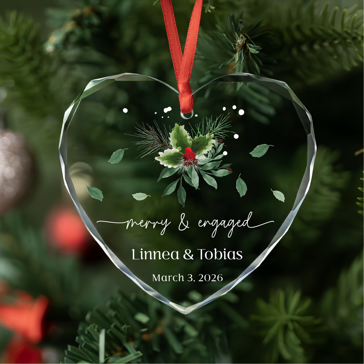 Holly Merry & Engaged Ornament