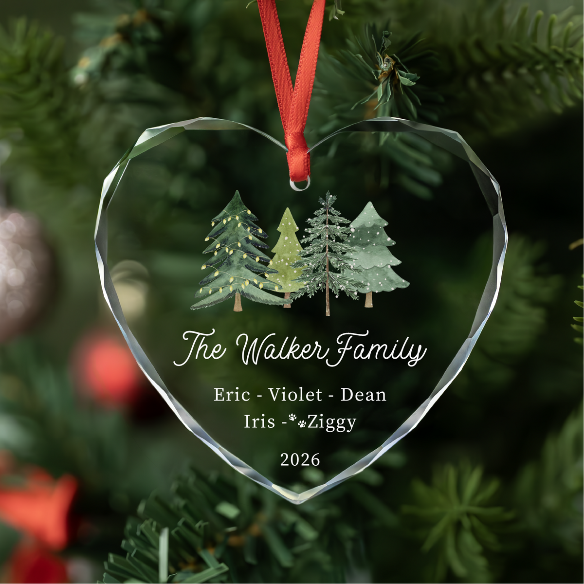 Evergreen Family Ornament with Dog Names