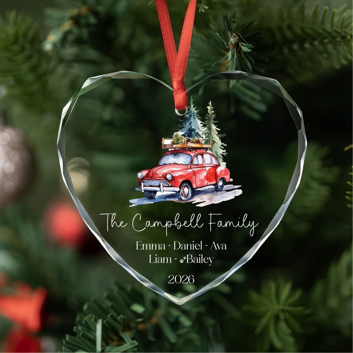 Vintage Red Truck Family Ornament