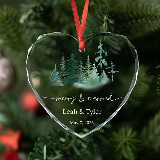 Personalized Forest Merry and Married Christmas Ornament