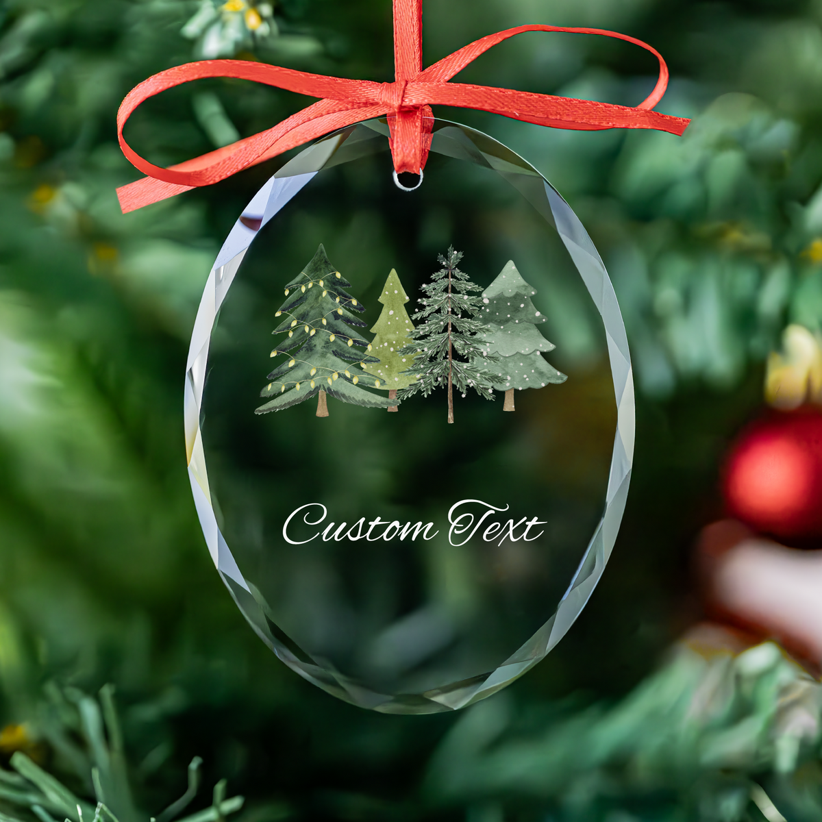 Watercolor Pines Heart Custom Text Ornament