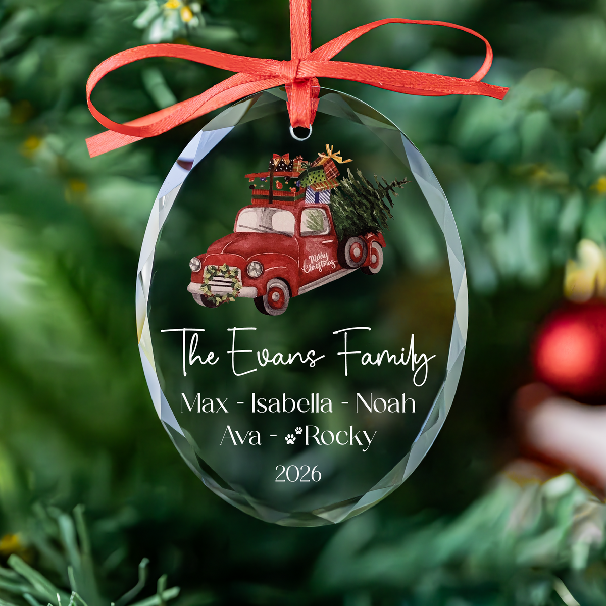 Farm Truck Family Ornament with Pet Names