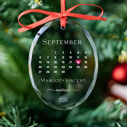 Personalized Oval Calendar First Christmas Engaged Ornament
