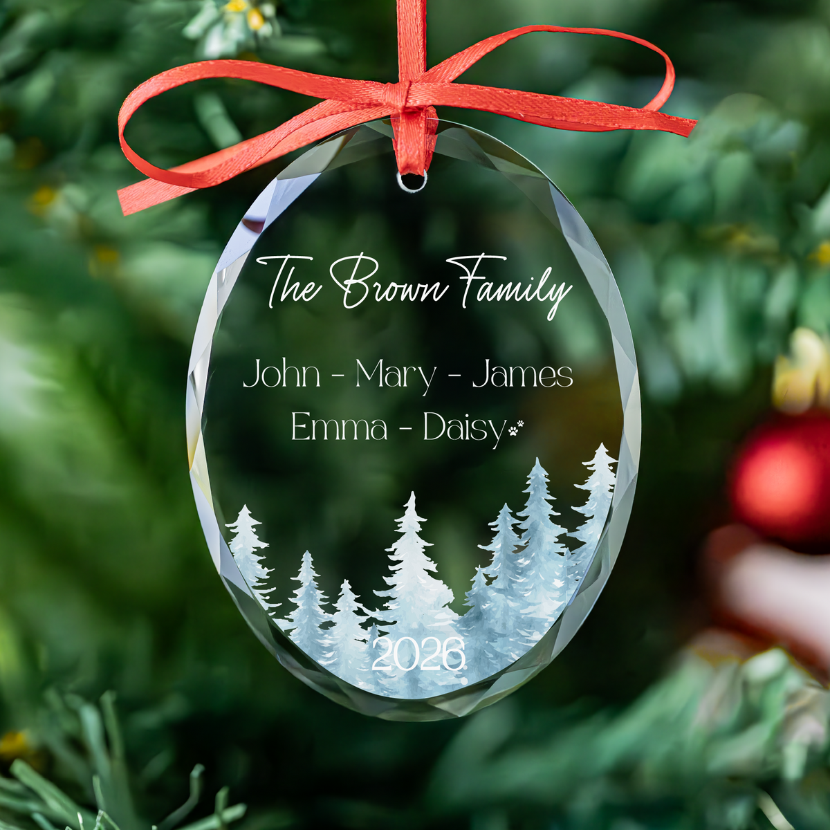 Snowy Trees Heart Family Ornament