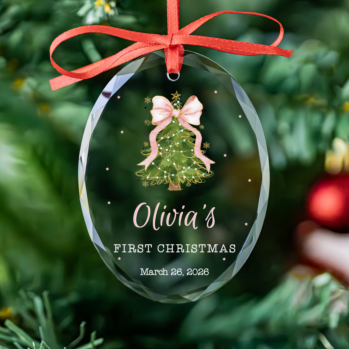 Pink Bow Tree Baby Ornament