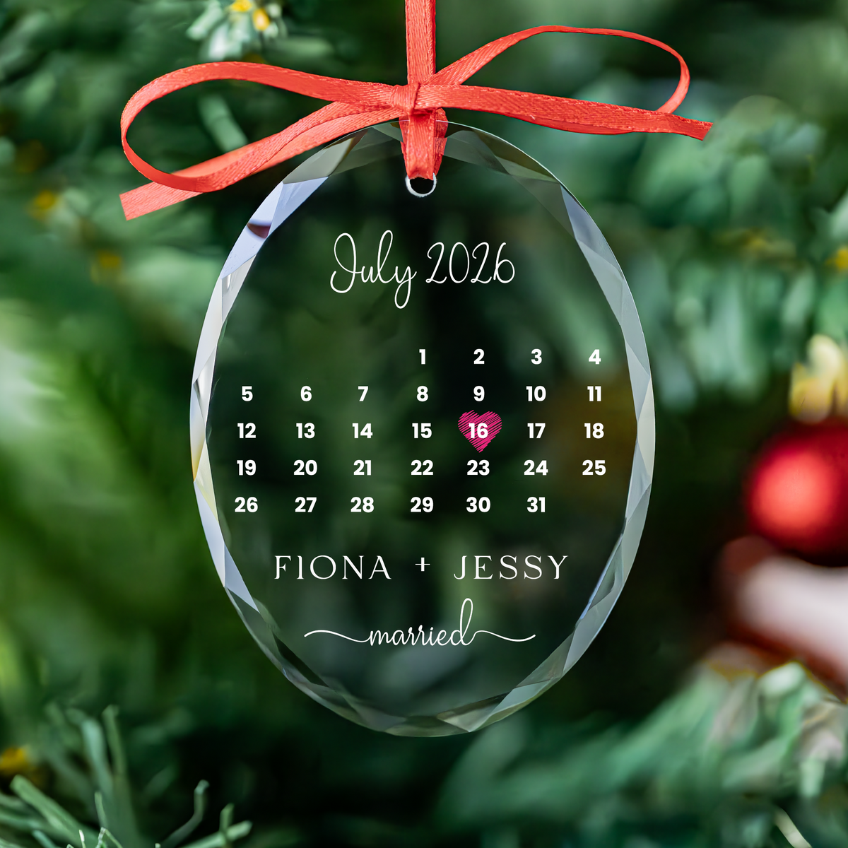 Personalized Calendar Wedding Date Ornament, First Christmas Married Gift