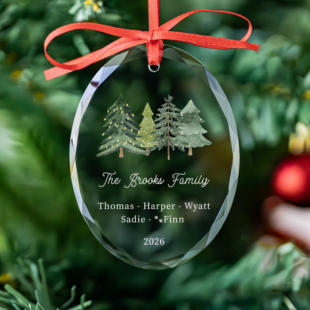 Evergreen Family Ornament with Dog Names