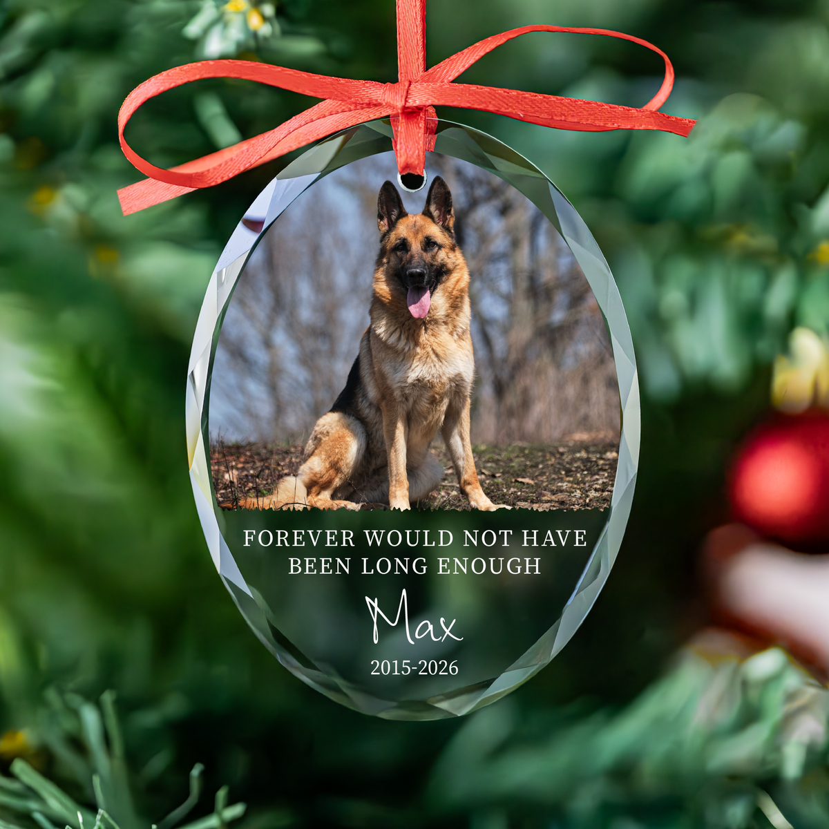 Personalized oval dog memorial glass Christmas ornament