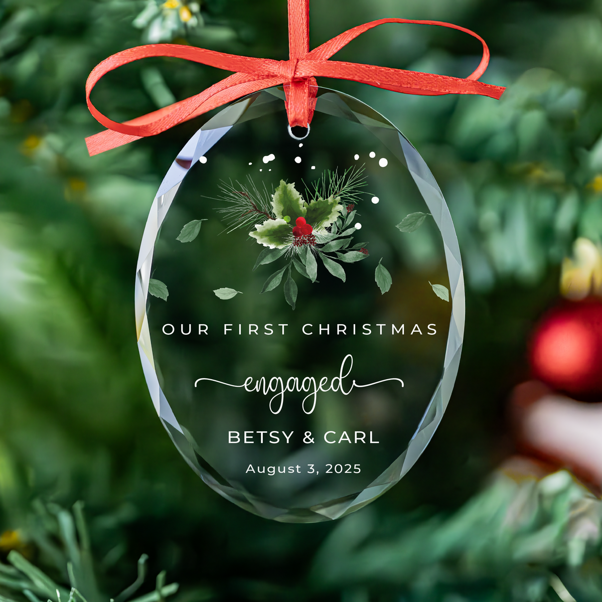 Holly Heart Engaged Ornament