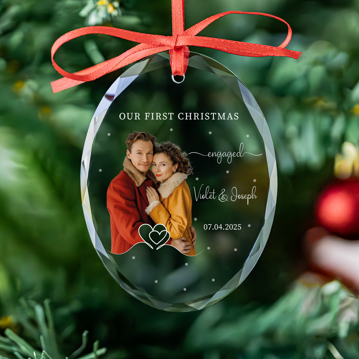 Starry Heart Engaged Photo Ornament