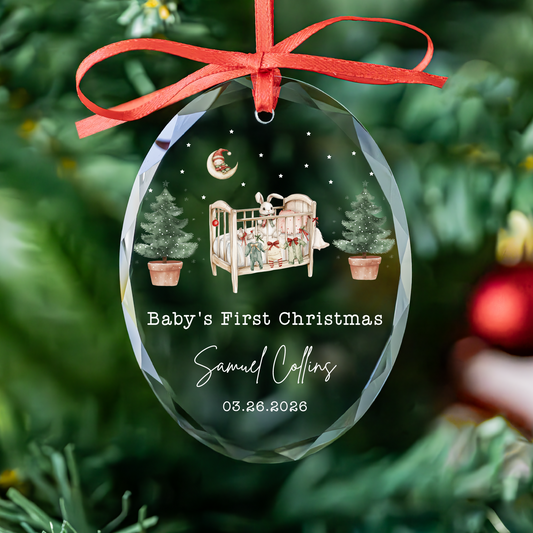 Personalized Baby First Christmas Glass Ornament
