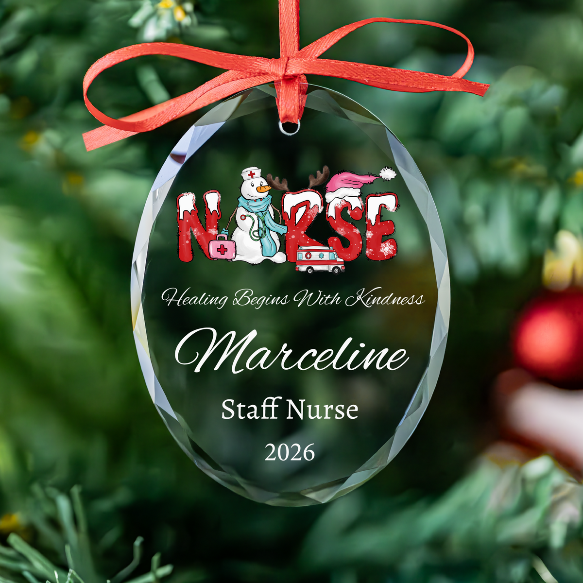 Personalized Nurse Word Glass Christmas Ornament