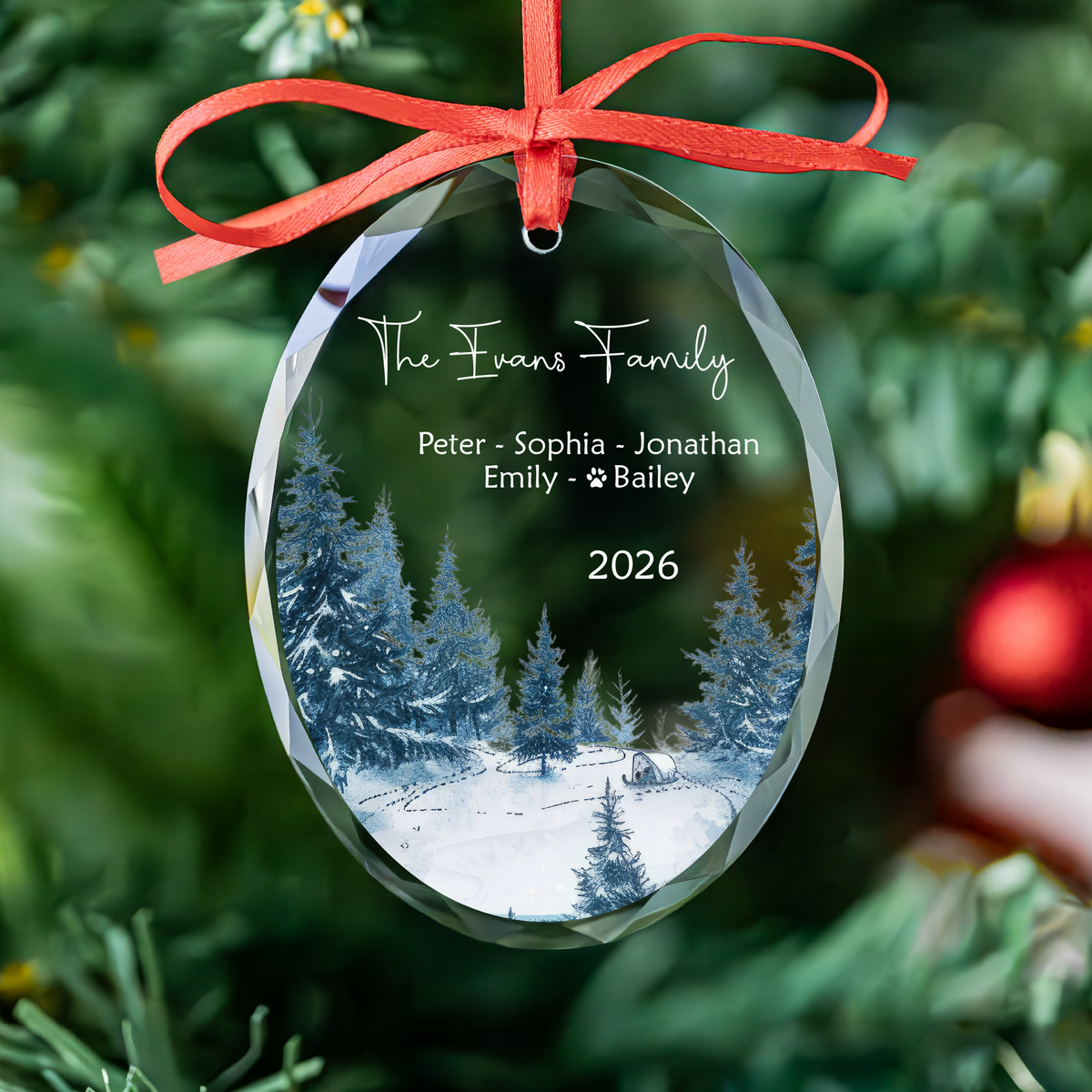 Winter Forest Family Ornament with Pet Names