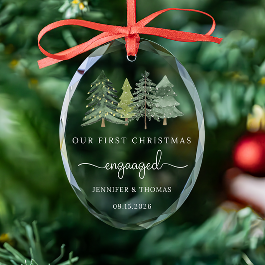 Personalized First Christmas Tree Design Engaged Ornament